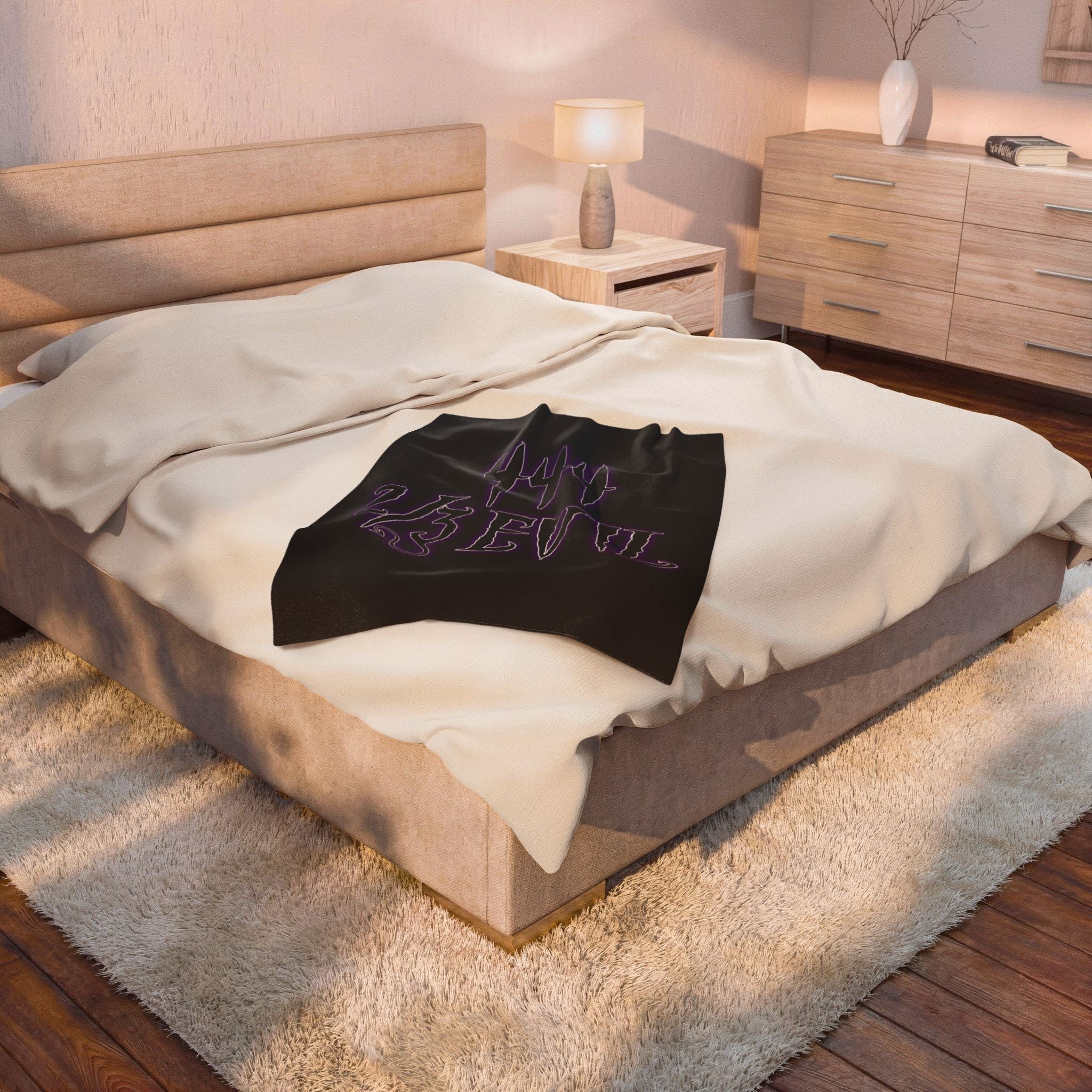 2/3 Evil Gothic Purple Script / Velveteen Plush Blanket