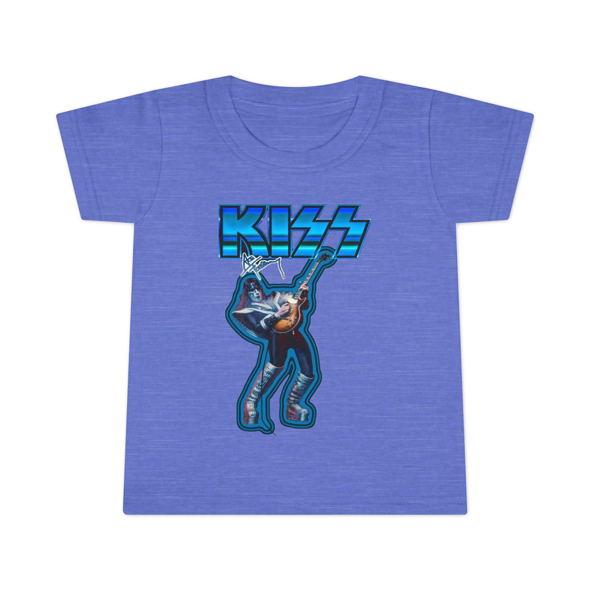 Toddler T-Shirt - KISS Band Graphic Tee (Blue Retro Rock Guitar Design)