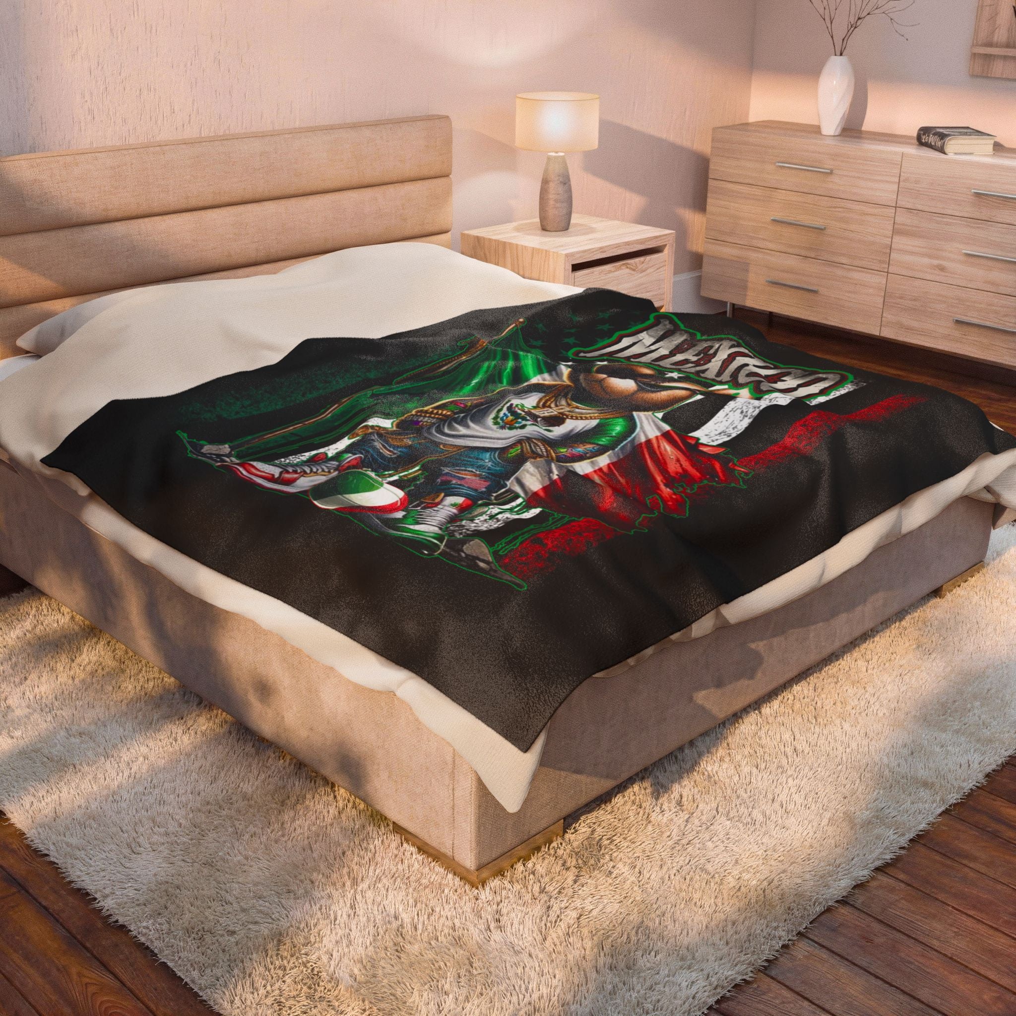 Mexico Teddy Bear / Velveteen Plush Blanket
