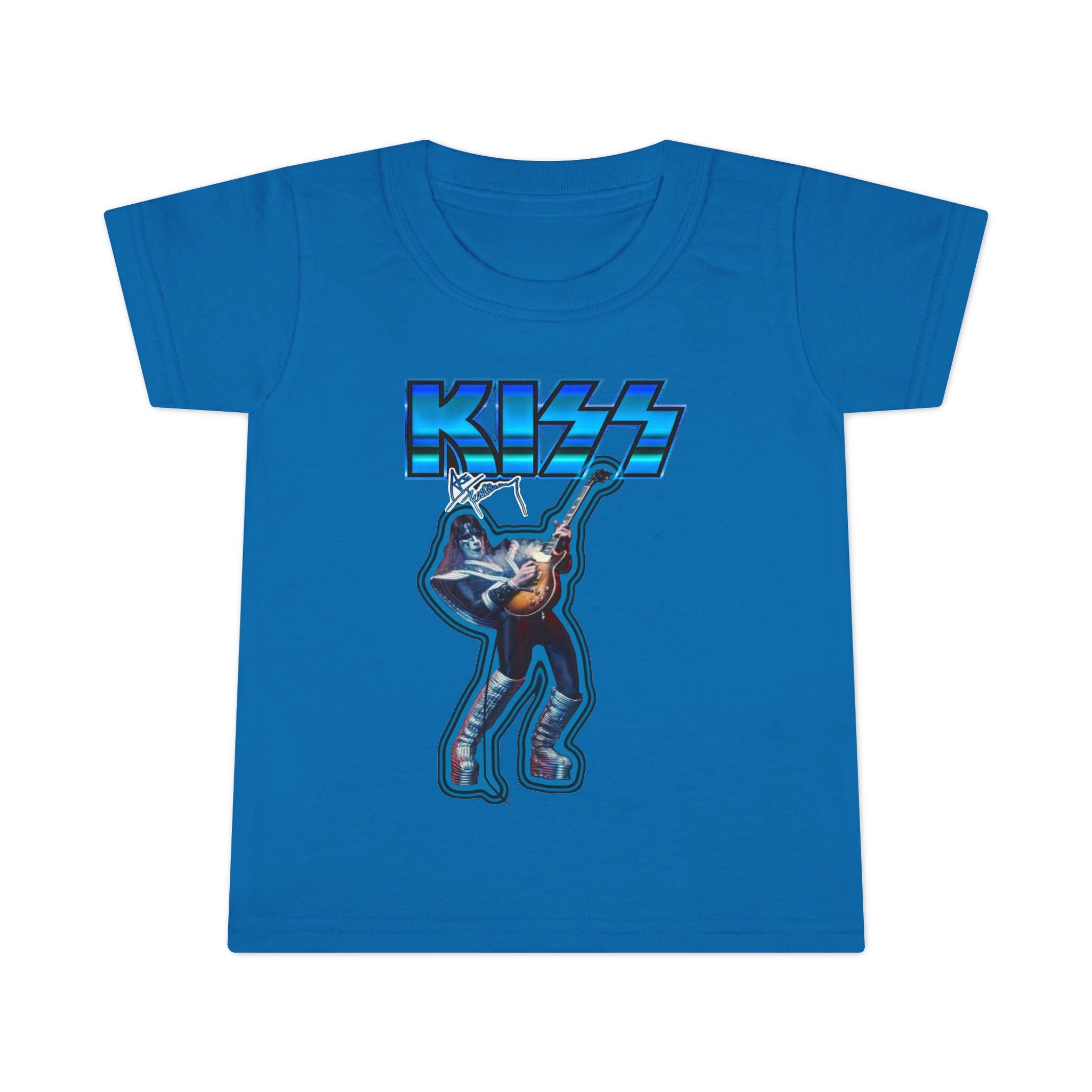 Toddler T-Shirt - KISS Band Graphic Tee (Blue Retro Rock Guitar Design)
