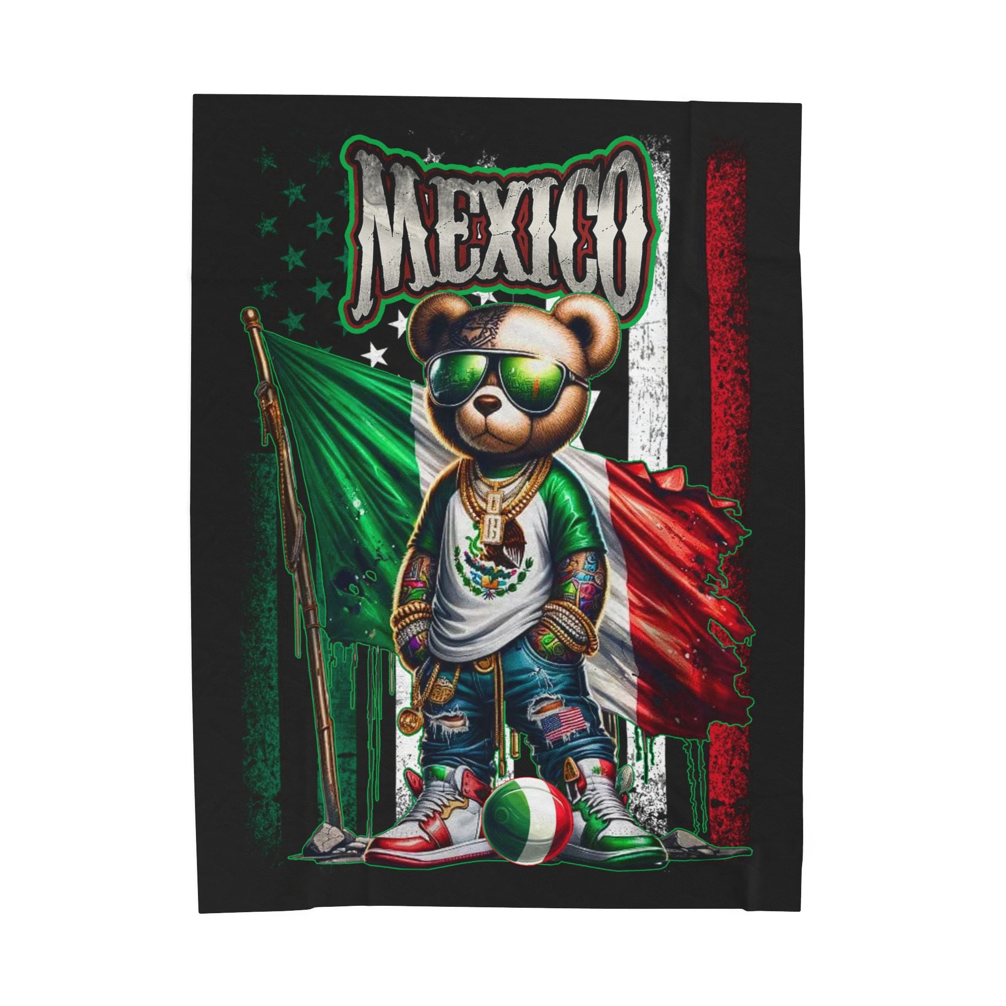Mexico Teddy Bear /  Velveteen Plush Blanket
