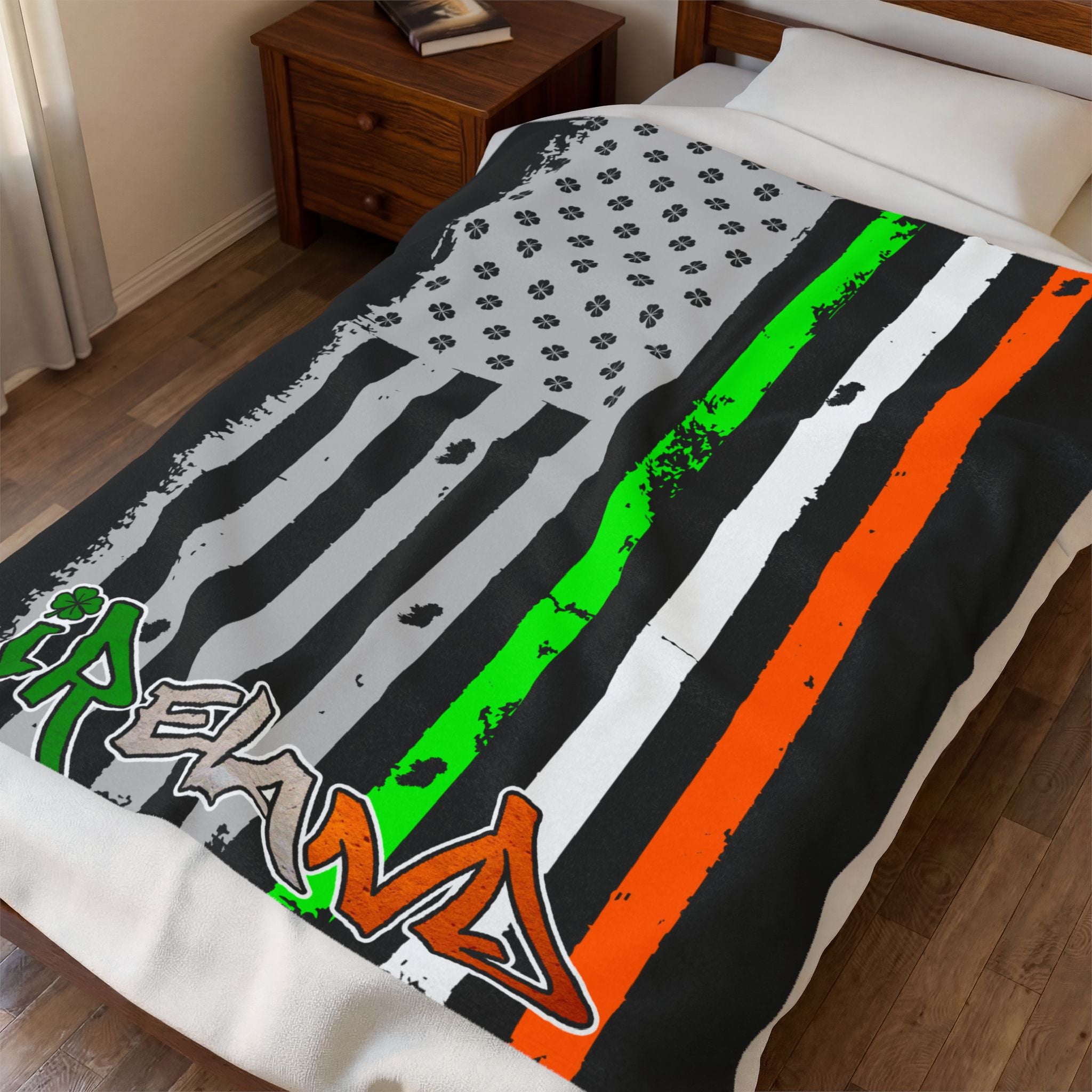 American / Ireland Flag / Velveteen Plush Blanket