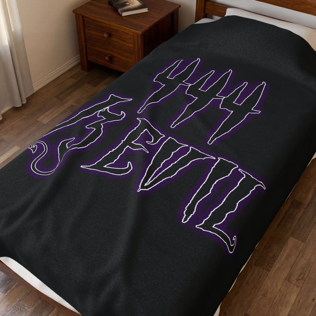 2/3 Evil Gothic Purple Script / Velveteen Plush Blanket