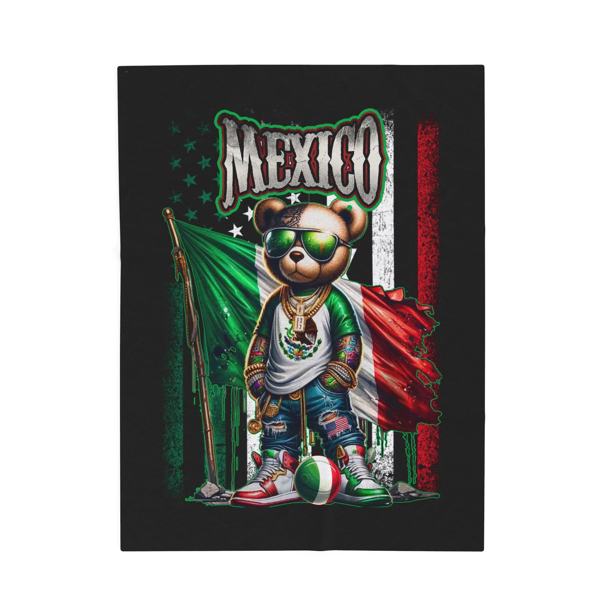 Mexico Teddy Bear / Velveteen Plush Blanket