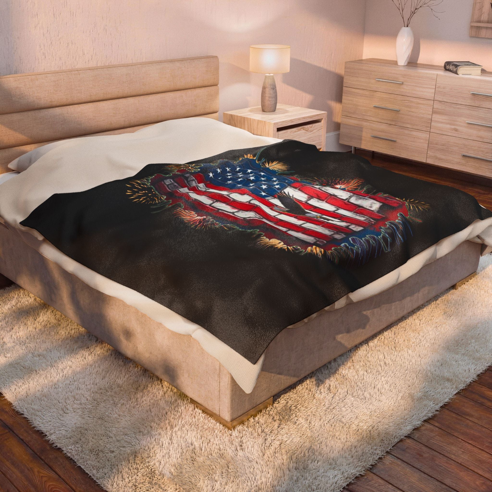 American Brick Flag / Velveteen Plush Blanket
