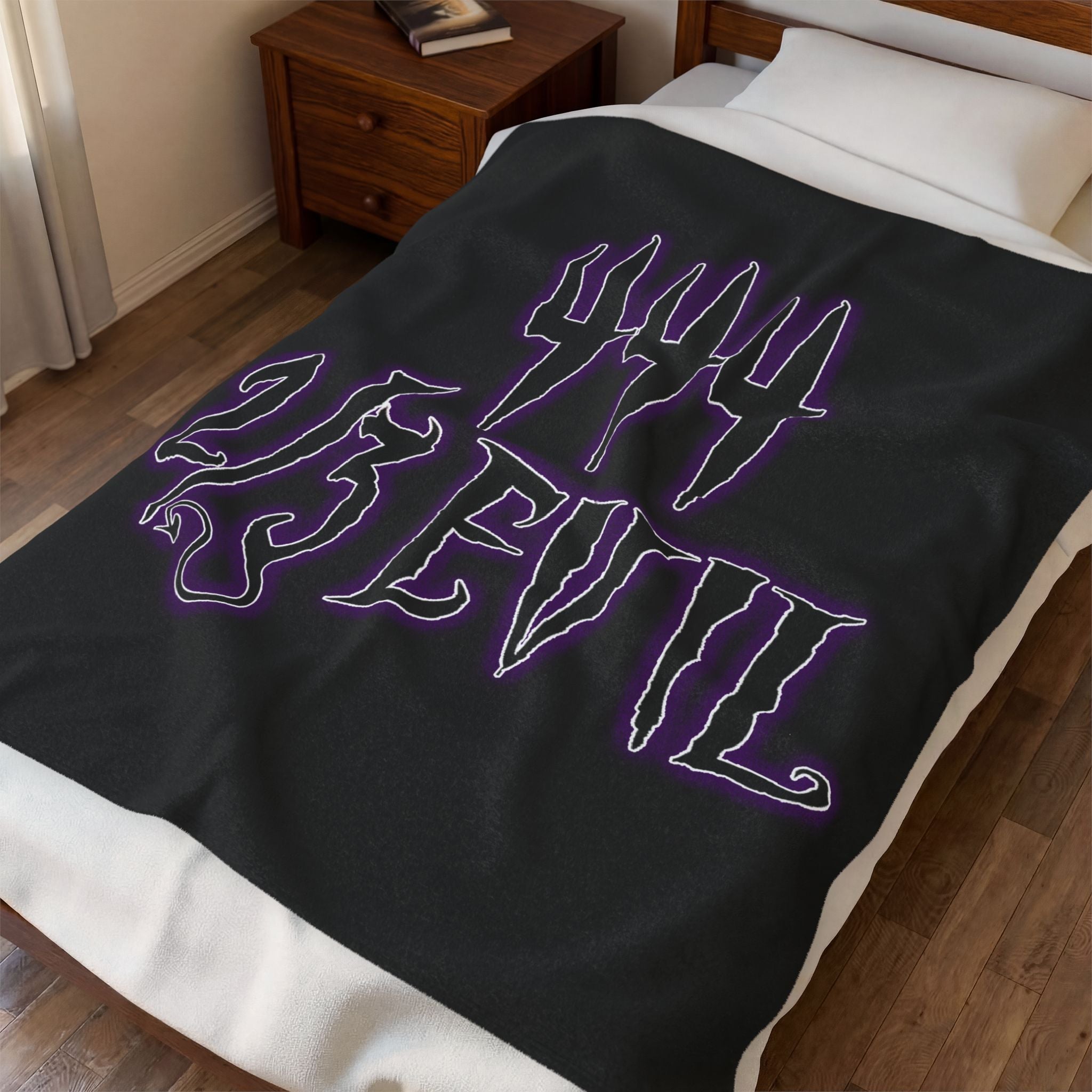 2/3 Evil Gothic Purple Script / Velveteen Plush Blanket