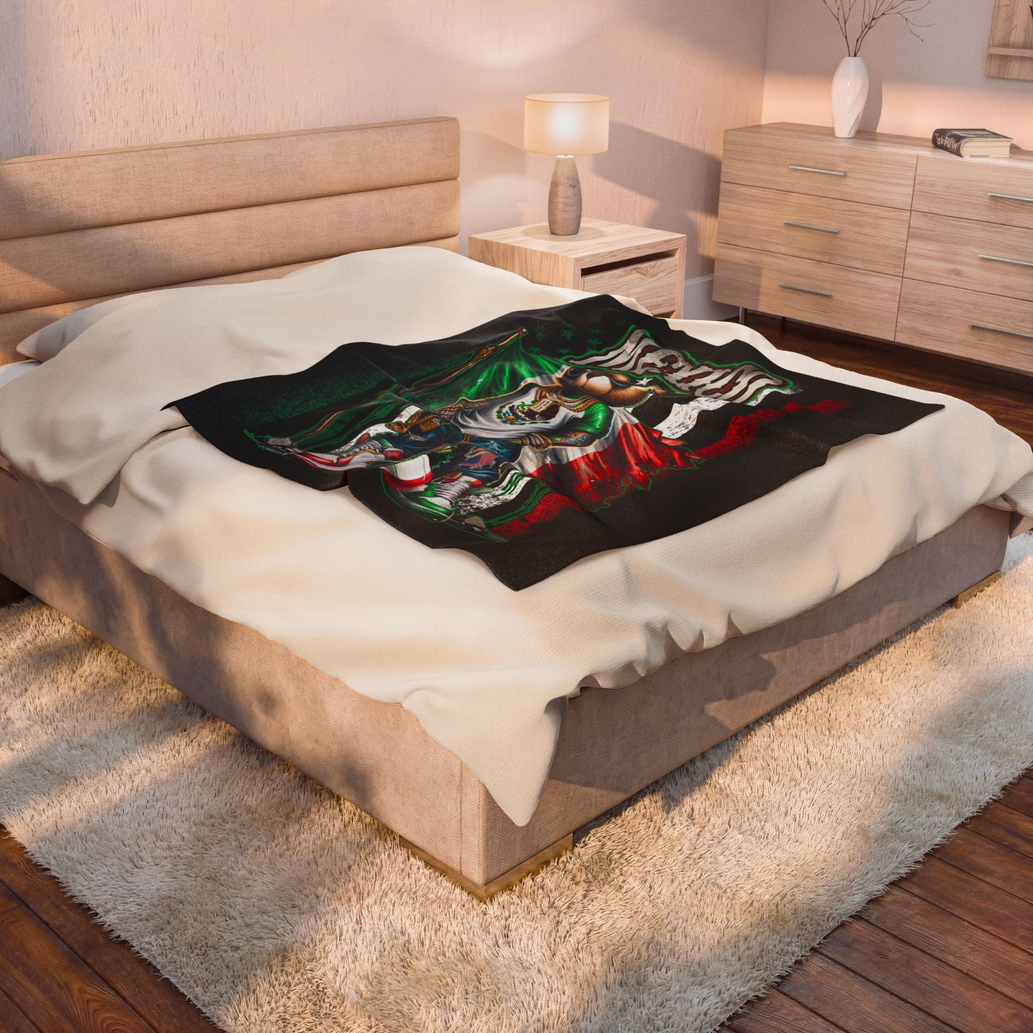 Mexico Teddy Bear / Velveteen Plush Blanket