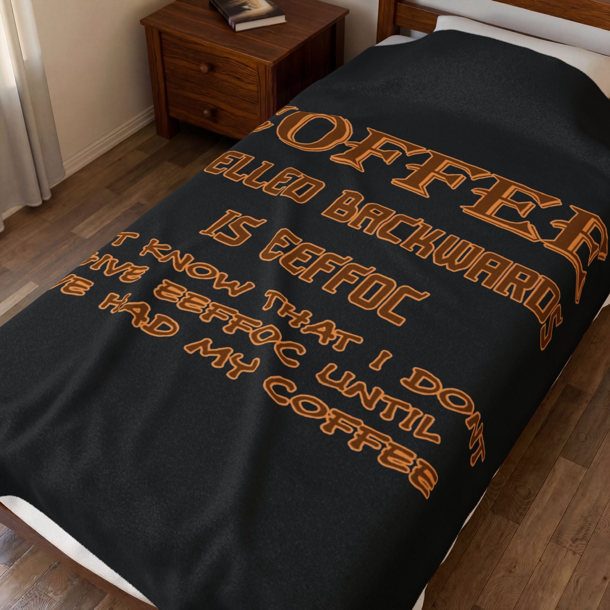 Coffee Spelled Backwards Is EEFFOC / Velveteen Plush Blanket