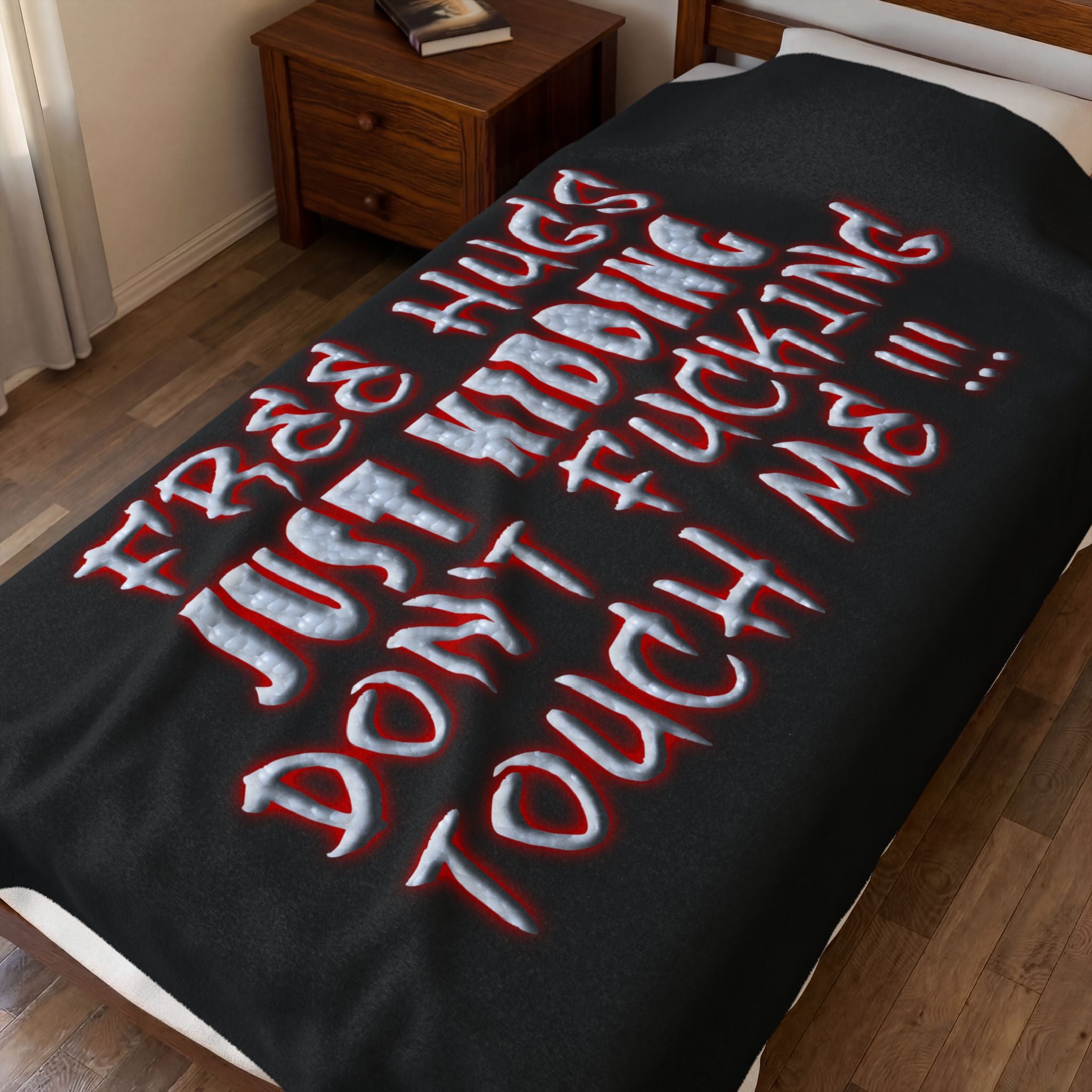 Free Hugs Just Kidding / Velveteen Plush Blanket
