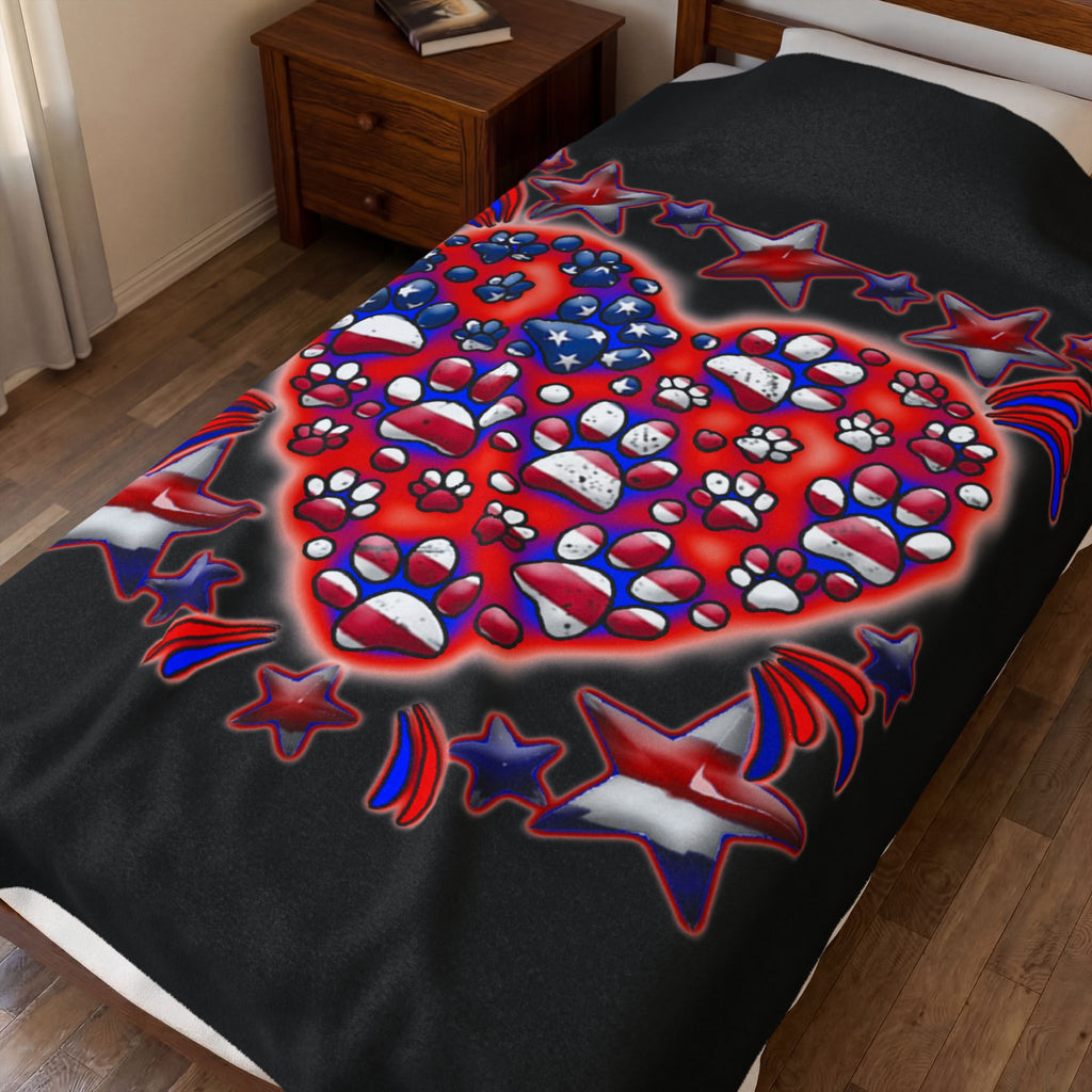 Patriotic Dog Heart / Velveteen Plush Blanket