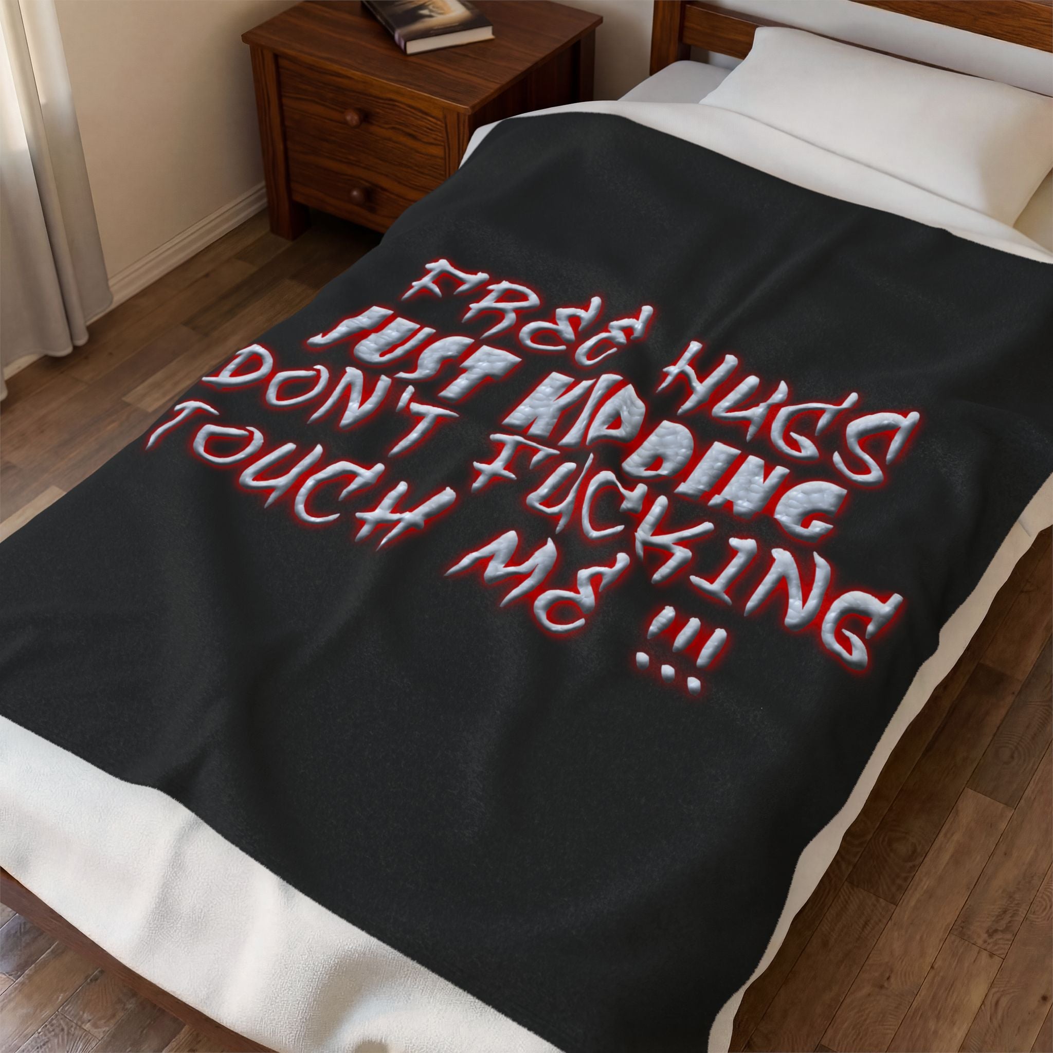 Free Hugs Just Kidding / Velveteen Plush Blanket