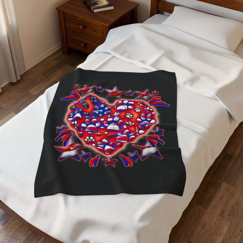 Patriotic Dog Heart / Velveteen Plush Blanket
