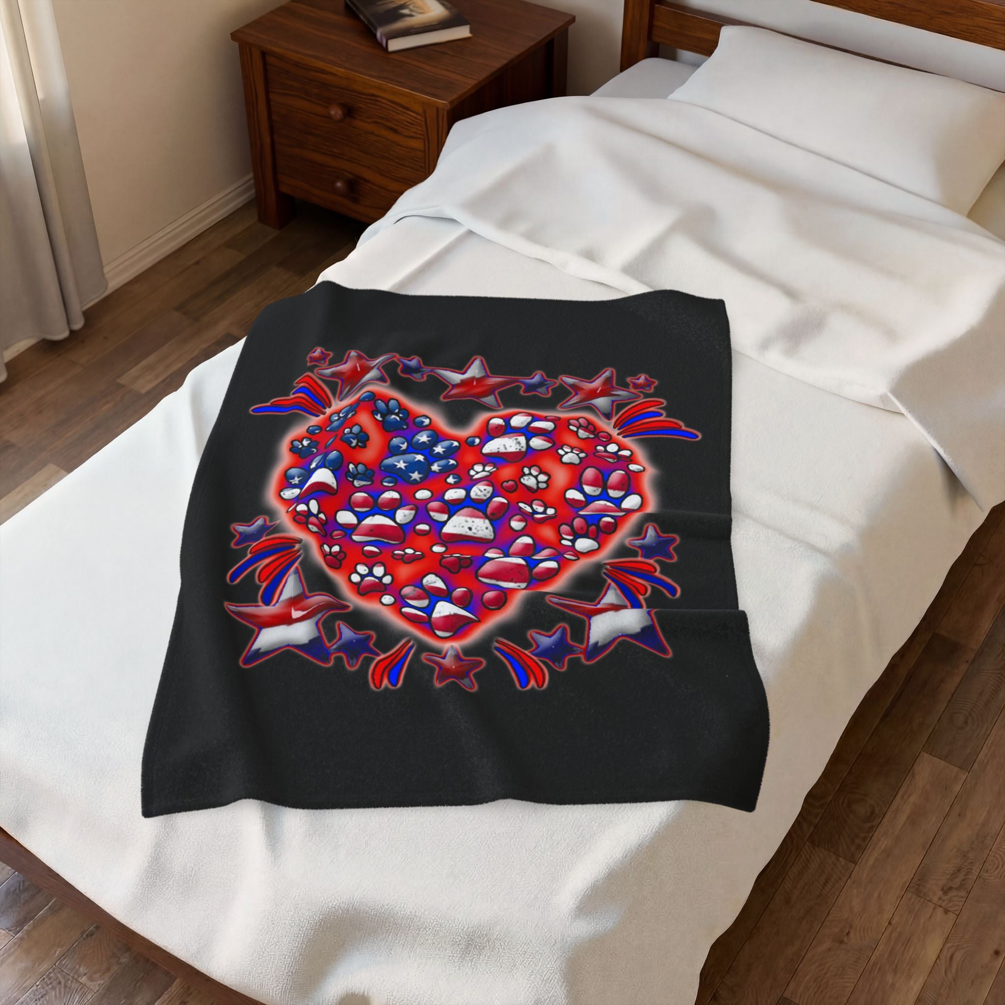 Patriotic Dog Heart / Velveteen Plush Blanket