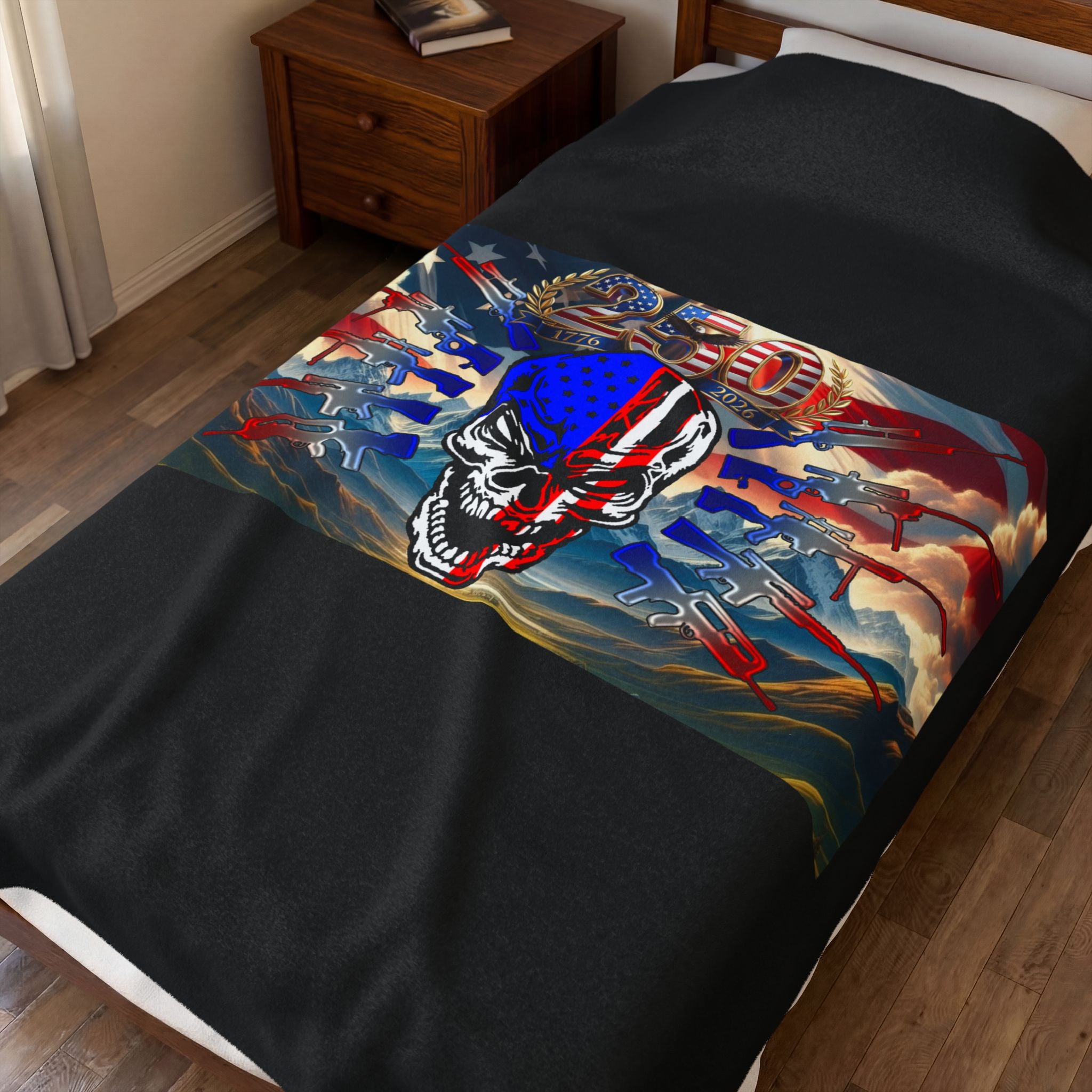 Skull & Guns 250th / Velveteen Plush Blanket