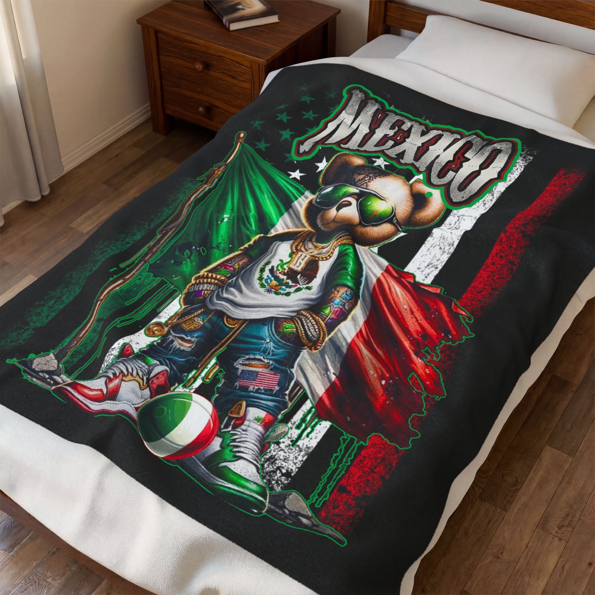 Mexico Teddy Bear / Velveteen Plush Blanket