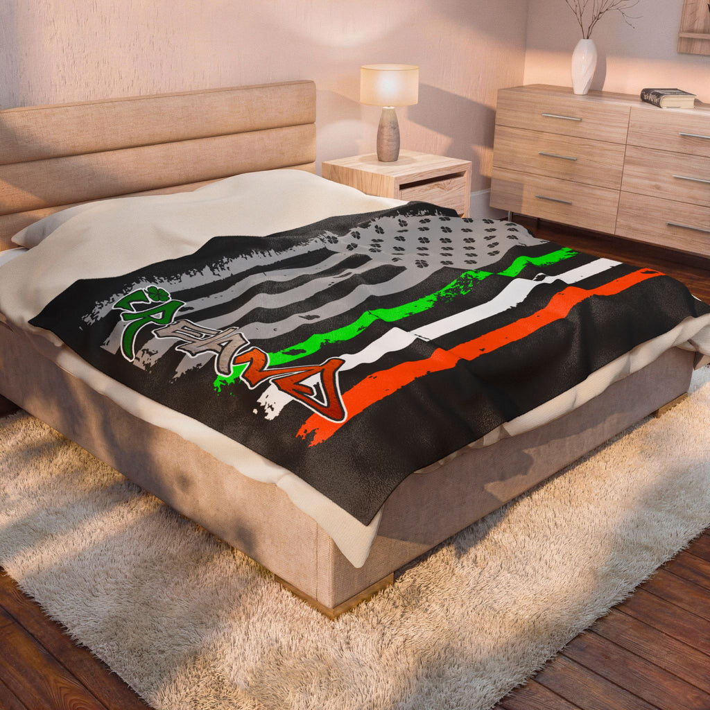 American / Ireland Flag / Velveteen Plush Blanket
