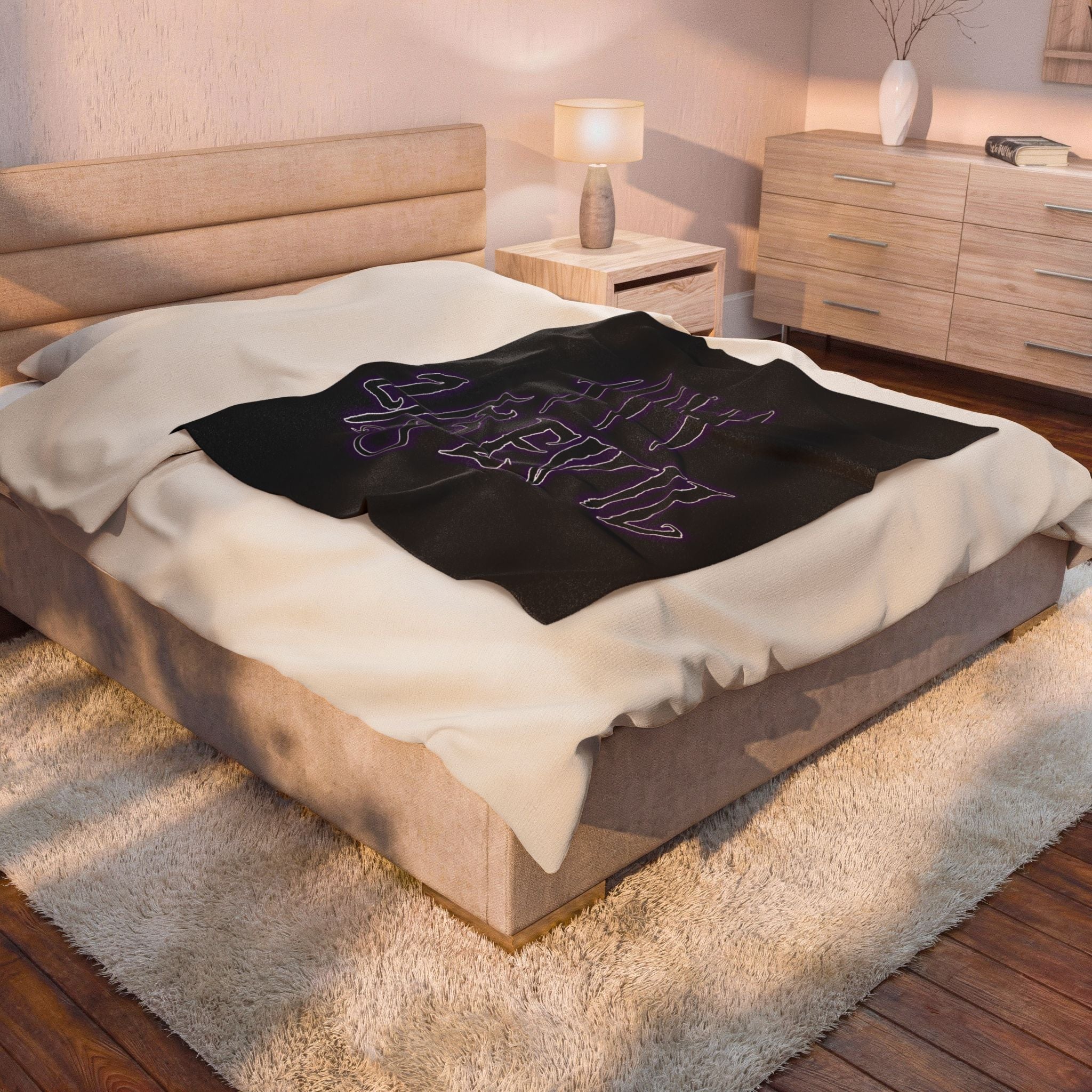 2/3 Evil Gothic Purple Script / Velveteen Plush Blanket