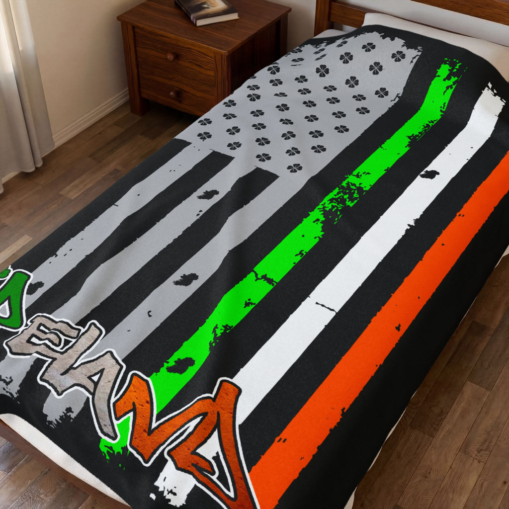 American / Ireland Flag / Velveteen Plush Blanket