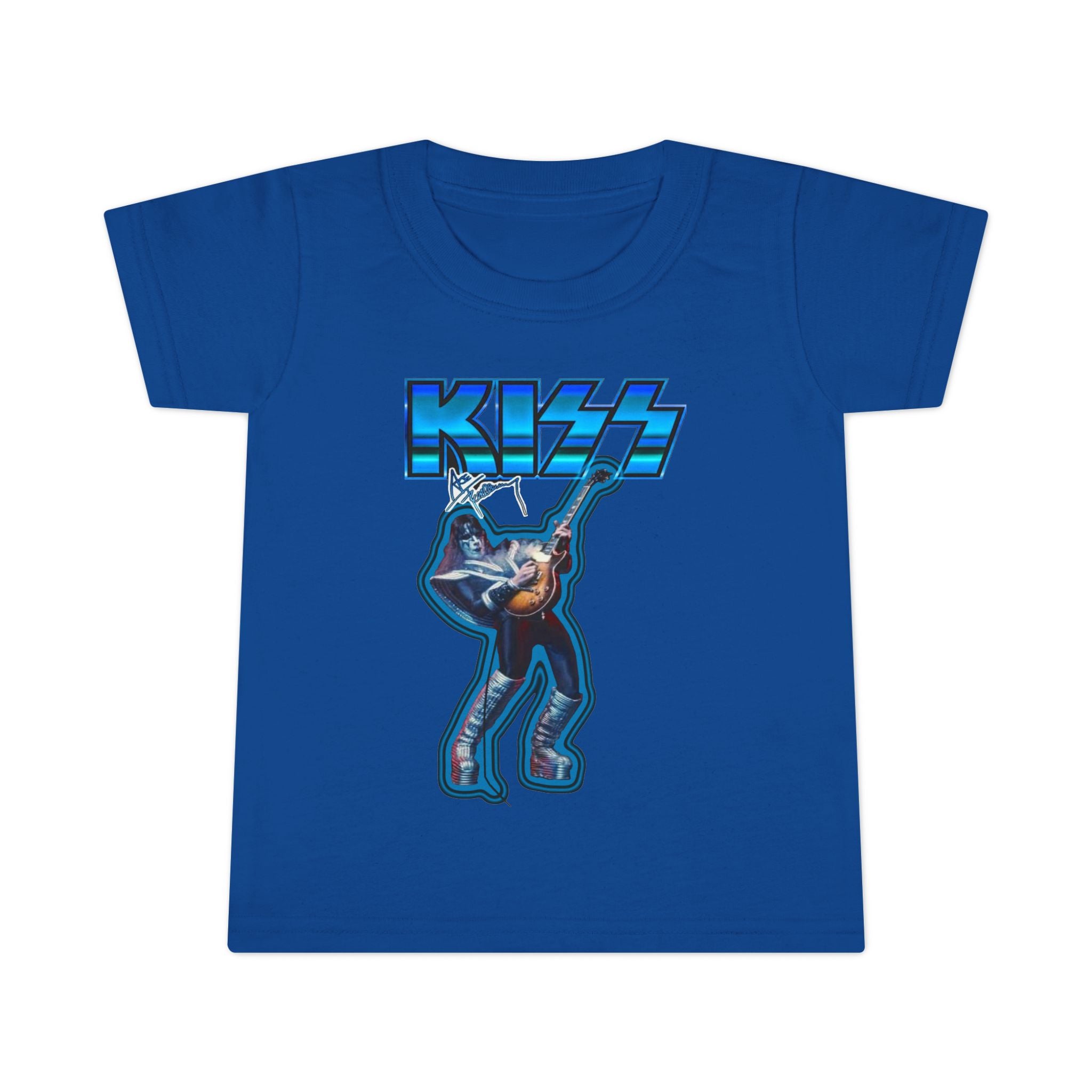 Toddler T-Shirt - KISS Band Graphic Tee (Blue Retro Rock Guitar Design)