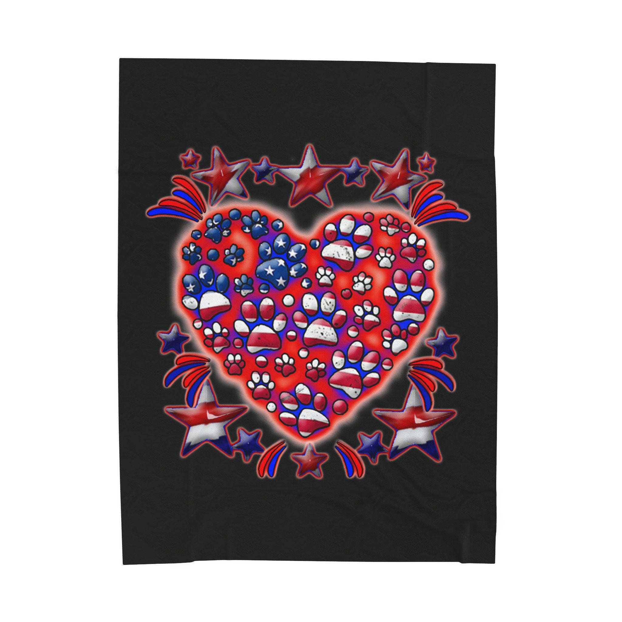 Patriotic Dog Heart / Velveteen Plush Blanket