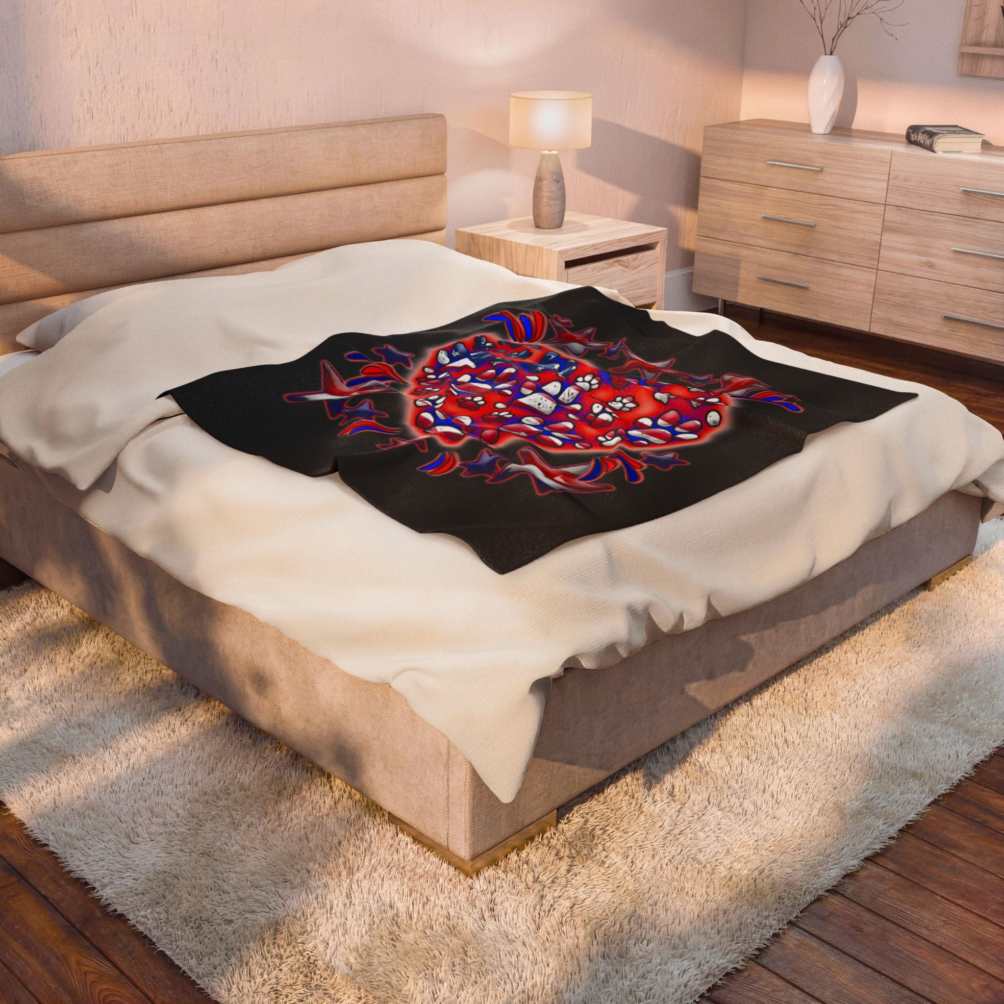 Patriotic Dog Heart / Velveteen Plush Blanket