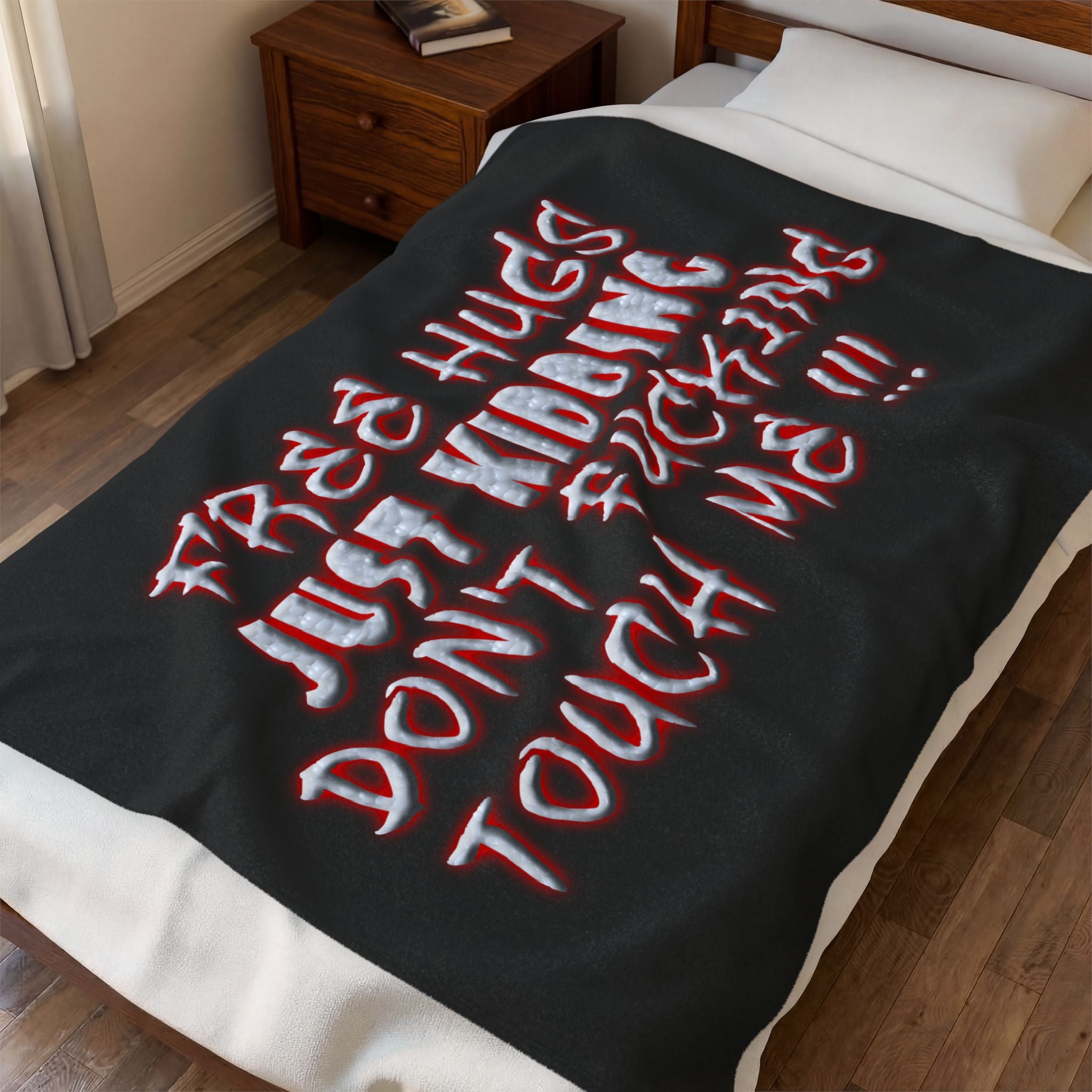 Free Hugs Just Kidding / Velveteen Plush Blanket