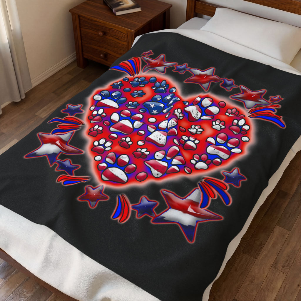 Patriotic Dog Heart / Velveteen Plush Blanket